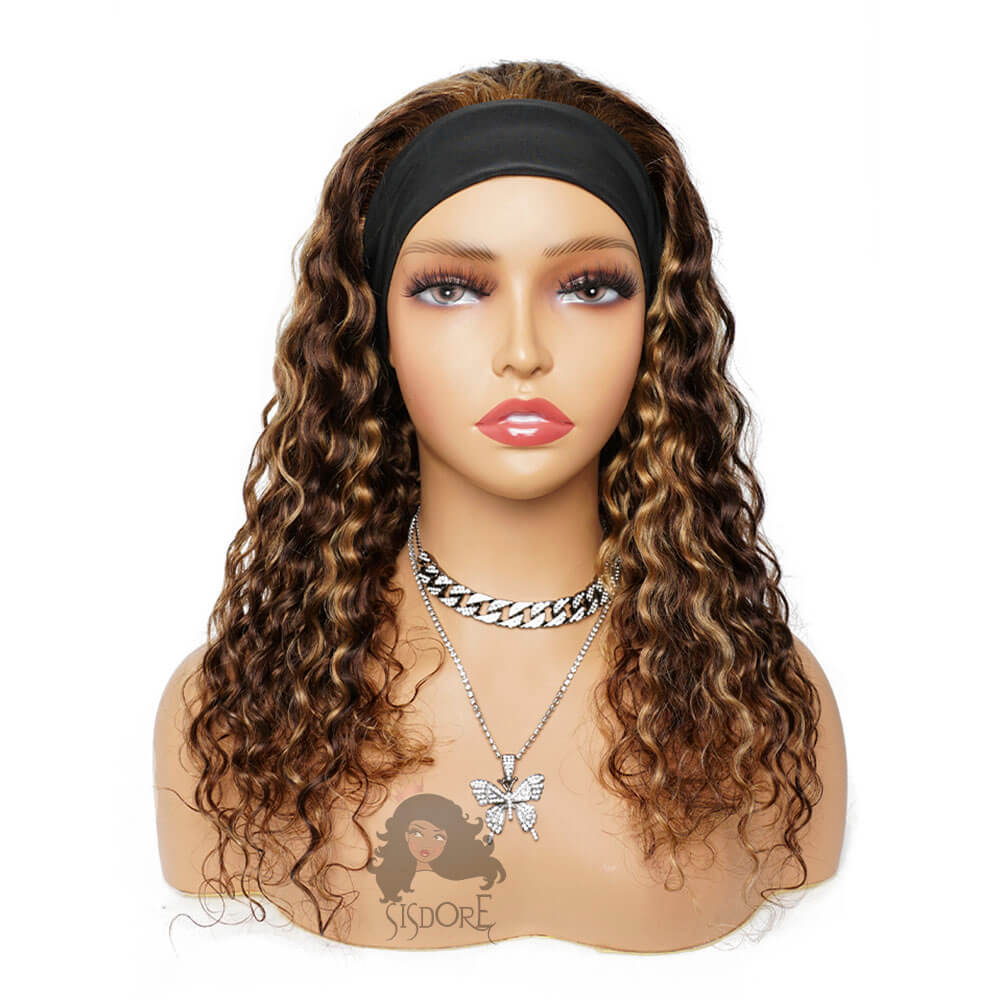 headband wig deep wave highlight hair 