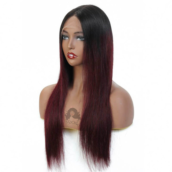 Dark burgundy hair with black roots 1b 99j straight human hair wig