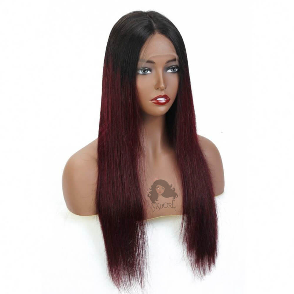 Dark burgundy hair with black roots 1b 99j straight human hair wig