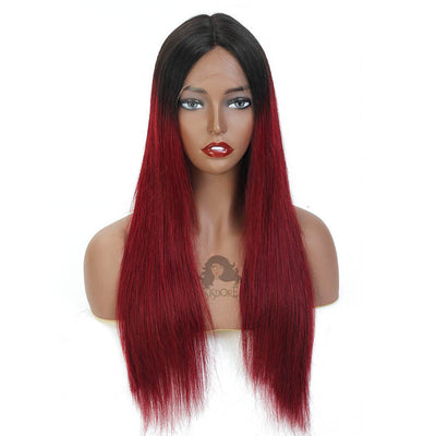 Light  burgundy hair with black roots 1b/99j straight human hair wig