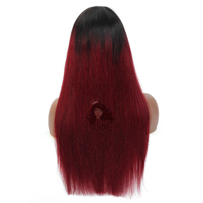 Light  burgundy hair with black roots 1b/99j straight human hair wig