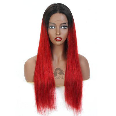 Red hair with black roots 1b/red straight human hair wig