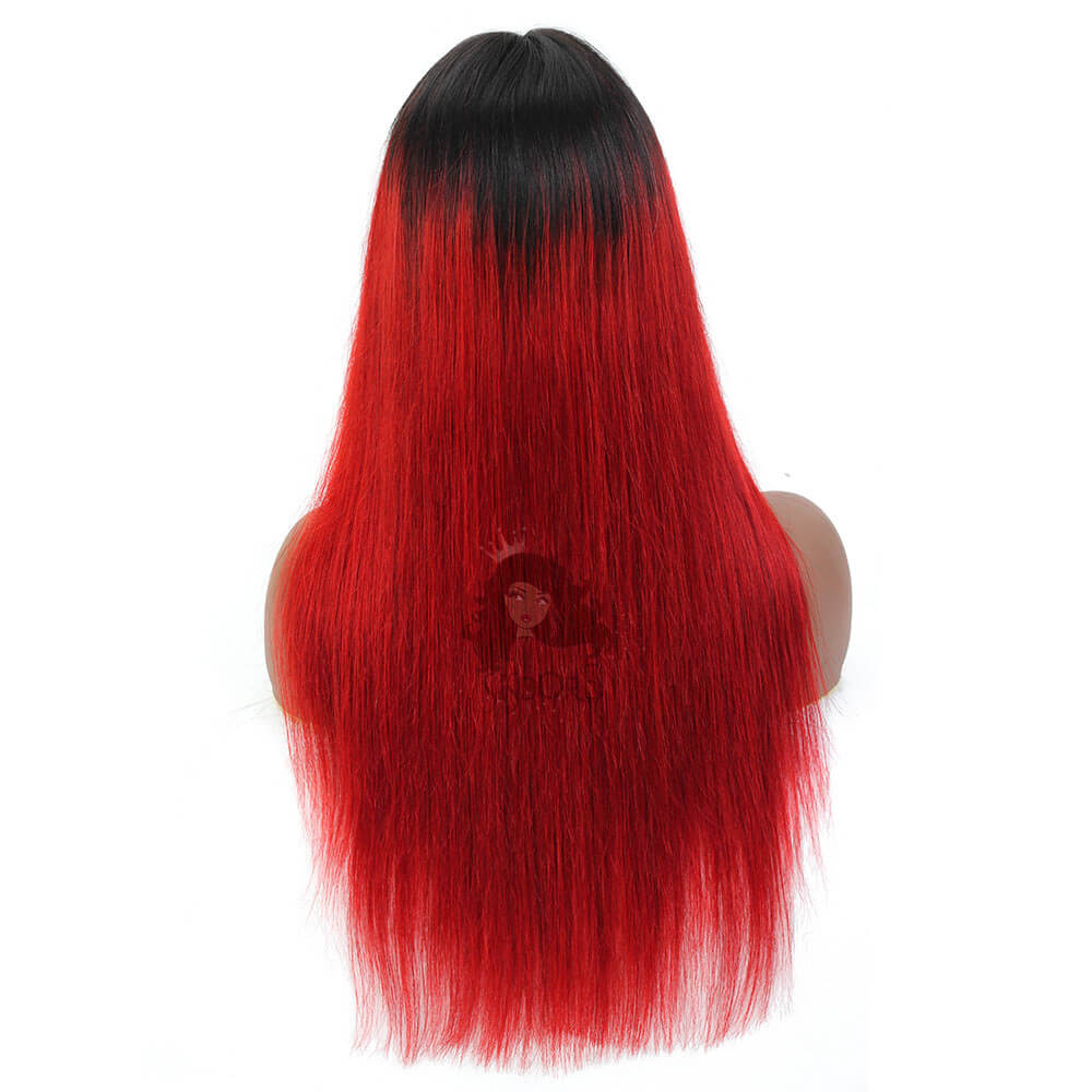 Red hair with black roots 1b/red straight human hair wig