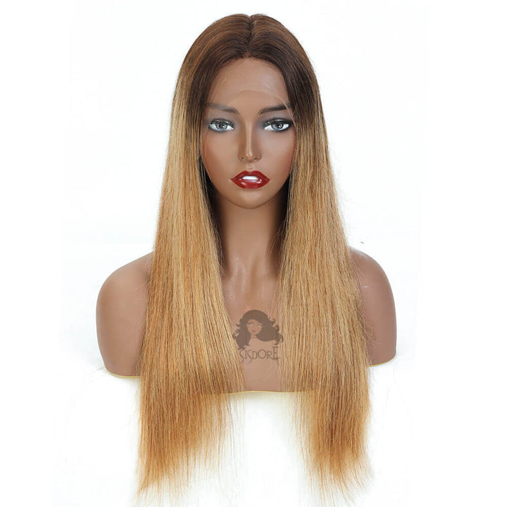 Blonde hair with brown roots  ombre hair 4/27 straight human hair wig
