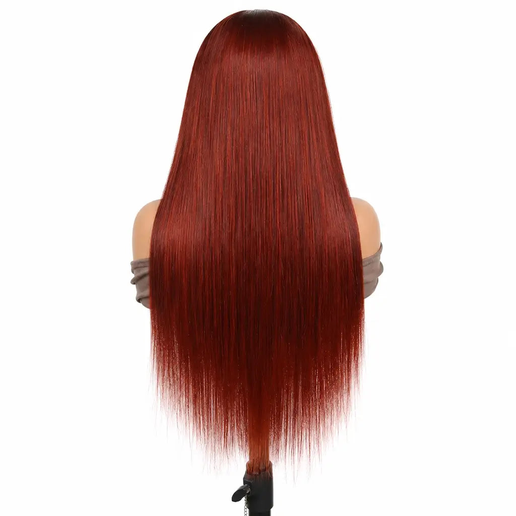 back view of reddish brown straight hair wig