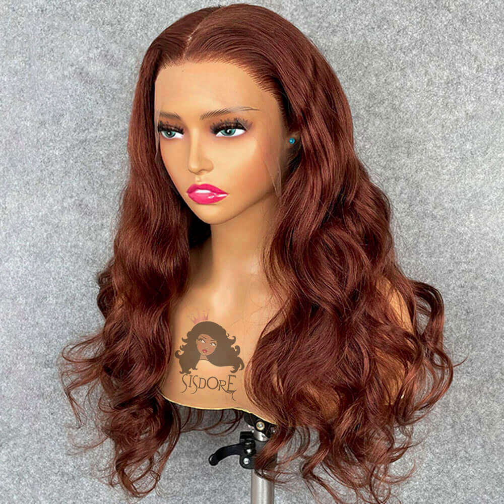 Auburn Body Wave Wigs, Copper Red Lace Front Wigs, Reddish Brown Wigs Human Hair