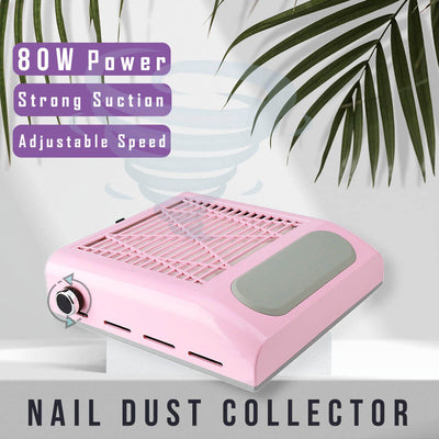 Pink Nail Dust Collector with Filter and Armrest, 80W Vacuum Cleaner for Manicure