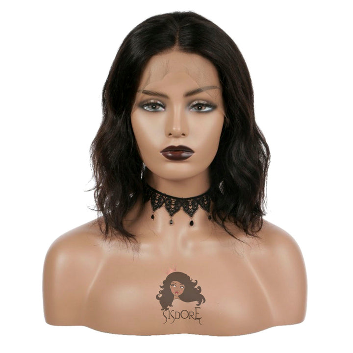 Natural Wave Bob Wig, Short Wavy Human Hair Lace Frontal Wigs