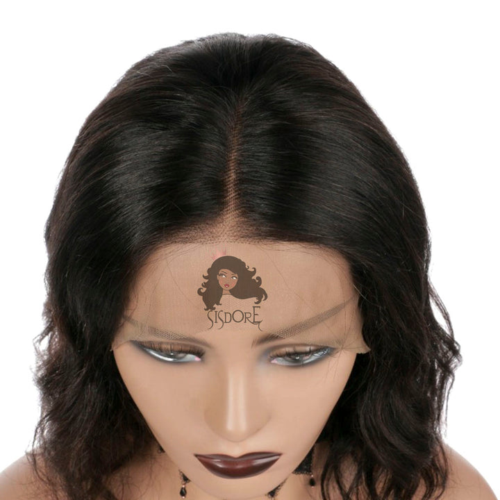 Natural Wave Bob Wig, Short Wavy Human Hair Lace Frontal Wigs