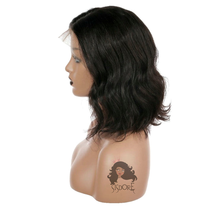 Natural Wave Bob Wig, Short Wavy Human Hair Lace Frontal Wigs