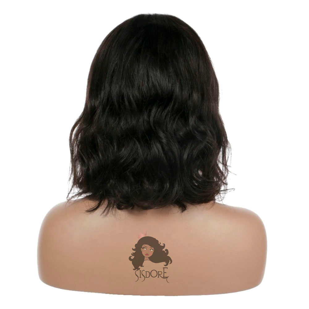 Natural Wave Bob Wig, Short Wavy Human Hair Lace Frontal Wigs