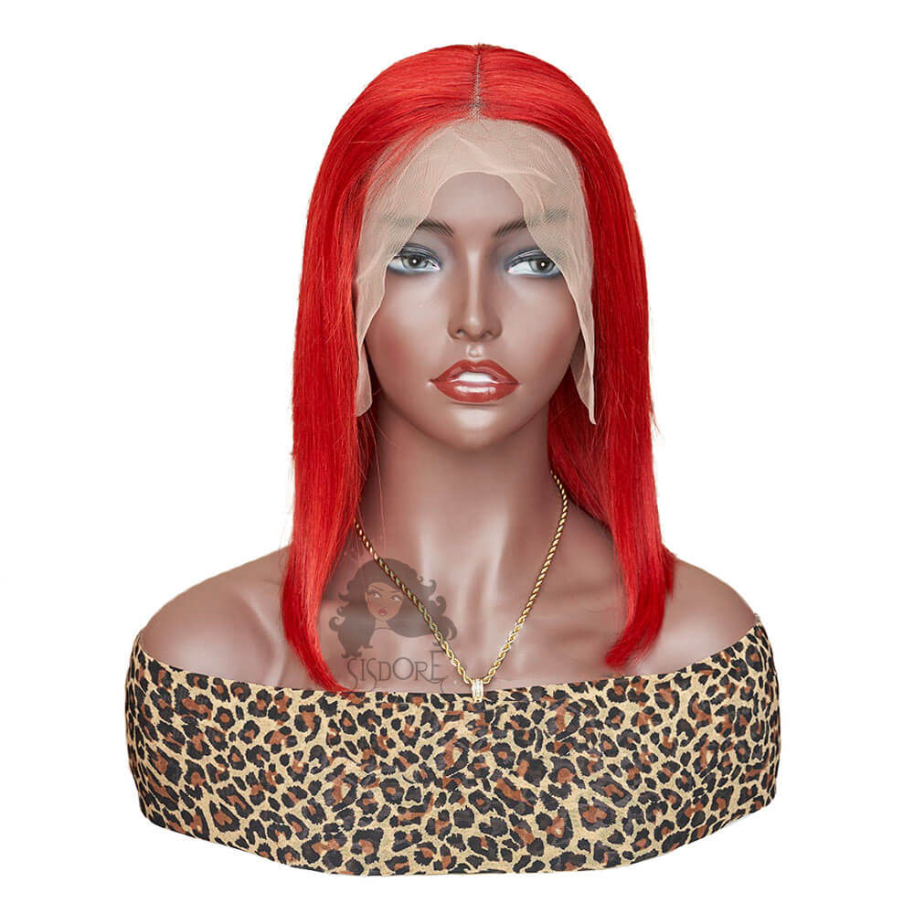 red human hair bob wig