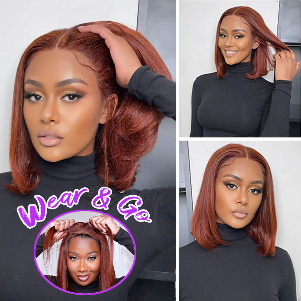 Reddish brown hair wear and go glueless bob wig