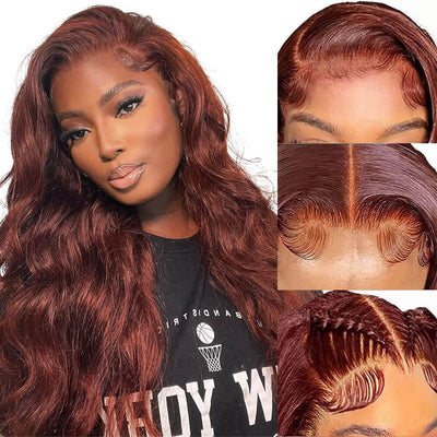 Reddish brown body wave human hair lace front wig color 33
