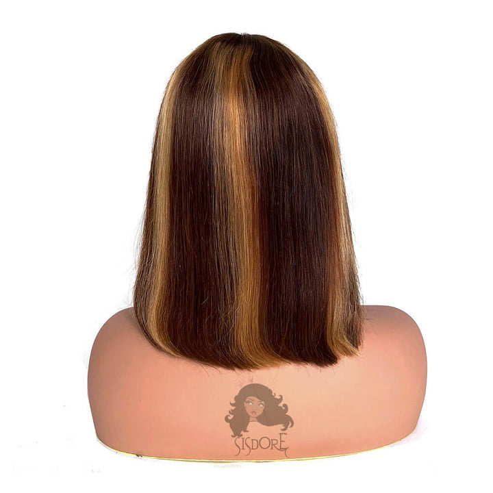 Glueless bob wig with bangs, highlight color, short straight hair #color_highlight-bob