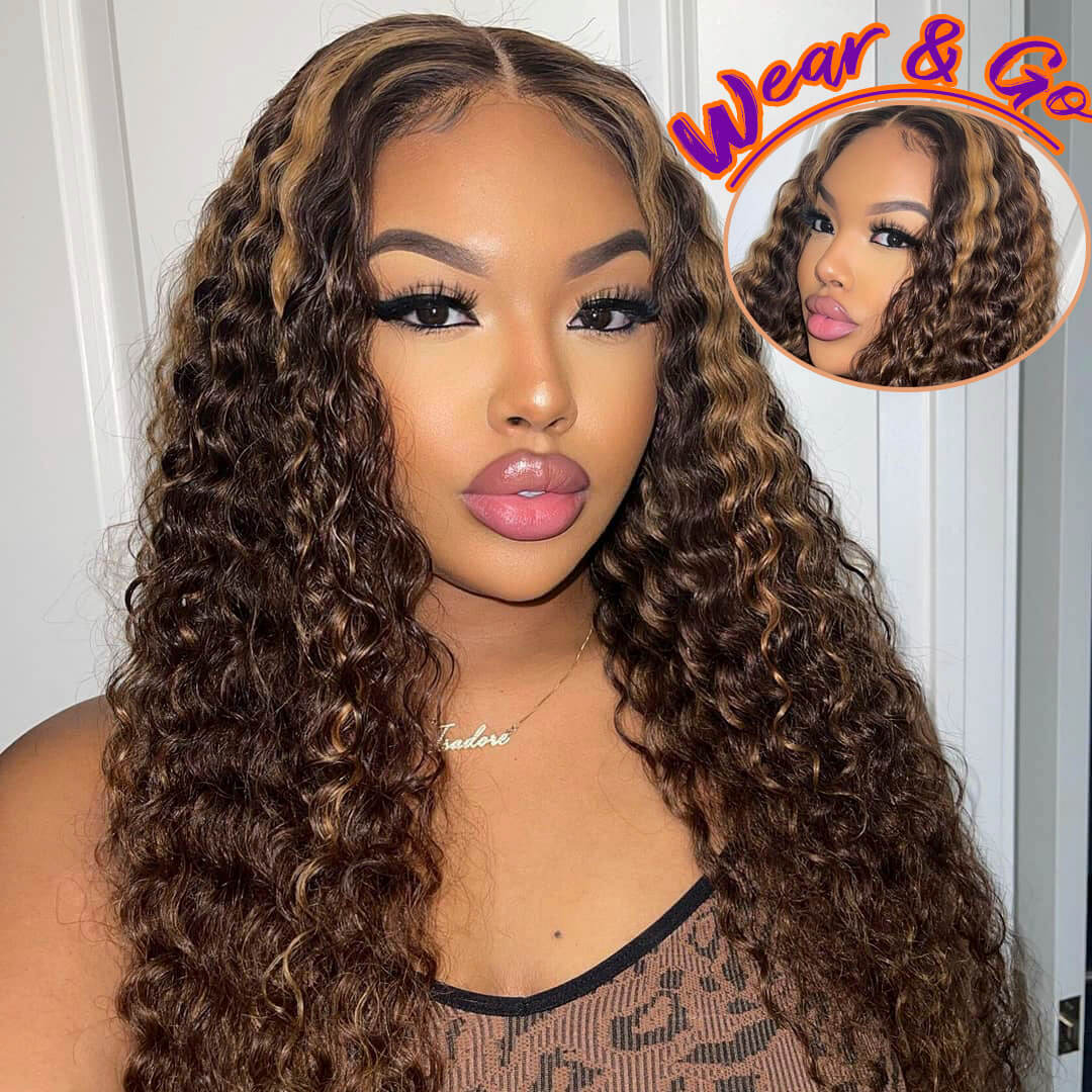 SISDORE Highlight Deep Wave Human Hair Wear and Go Glueless Wig