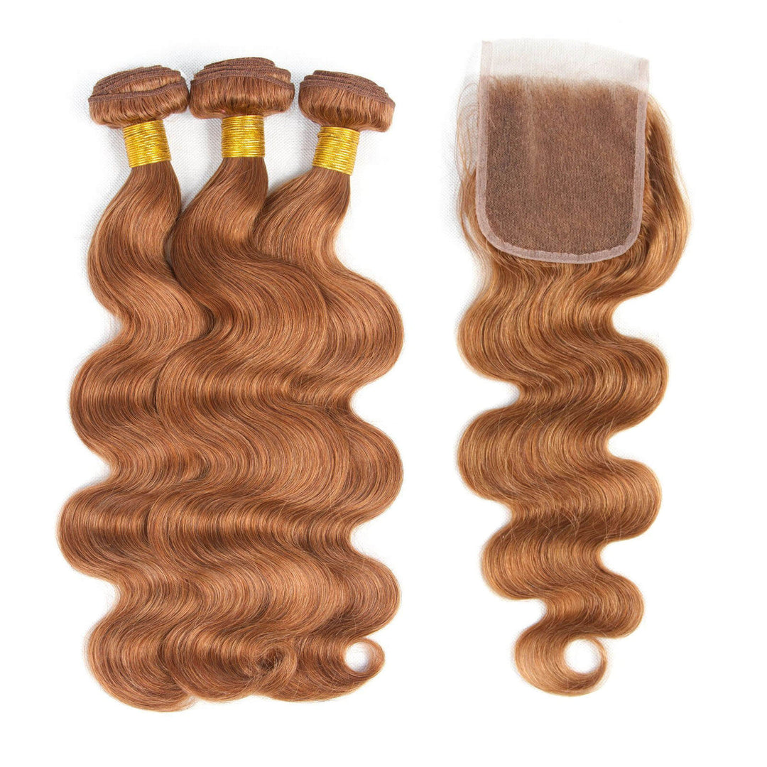 Medium Auburn Hair 3 Bundles with Closure Body Wave