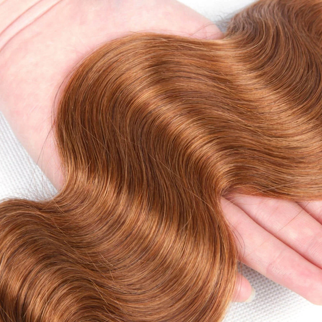 Medium Auburn Brown Body Wave Hair Bundles with HD Lace Closure