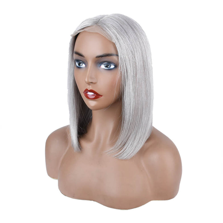 Short straight silver gray bob lace front wig