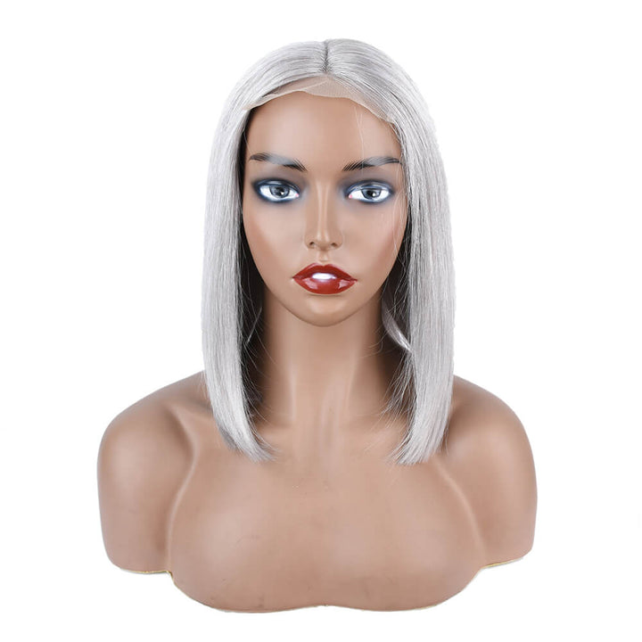 Silver Gray Bob Wigs,  Short Straight Hair Lace Front Wigs