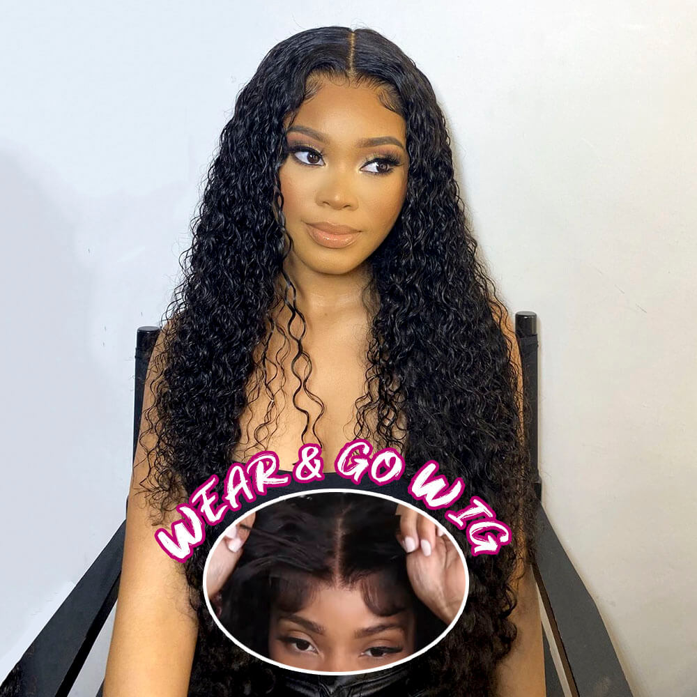 Wet and Wavy Hair Glueless Wig, Water Wave Pre Cut Lace Wear & Go Wigs