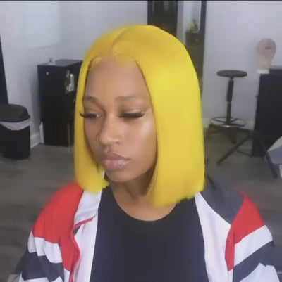 Yellow Bob Wig, Short Yellow Human Hair Wigs For Black Women