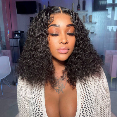 Water wave bob lace front wig short curly human hair