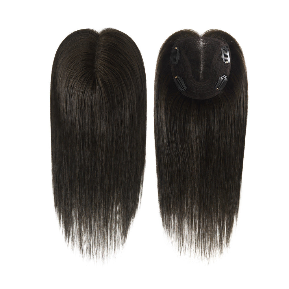 black hair topper with 4 clips on lace base