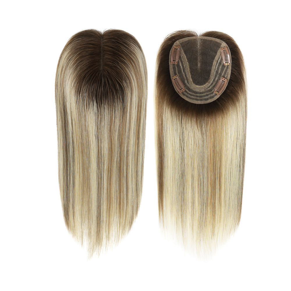 mixed blonde hair piece with 4 clips on lace base