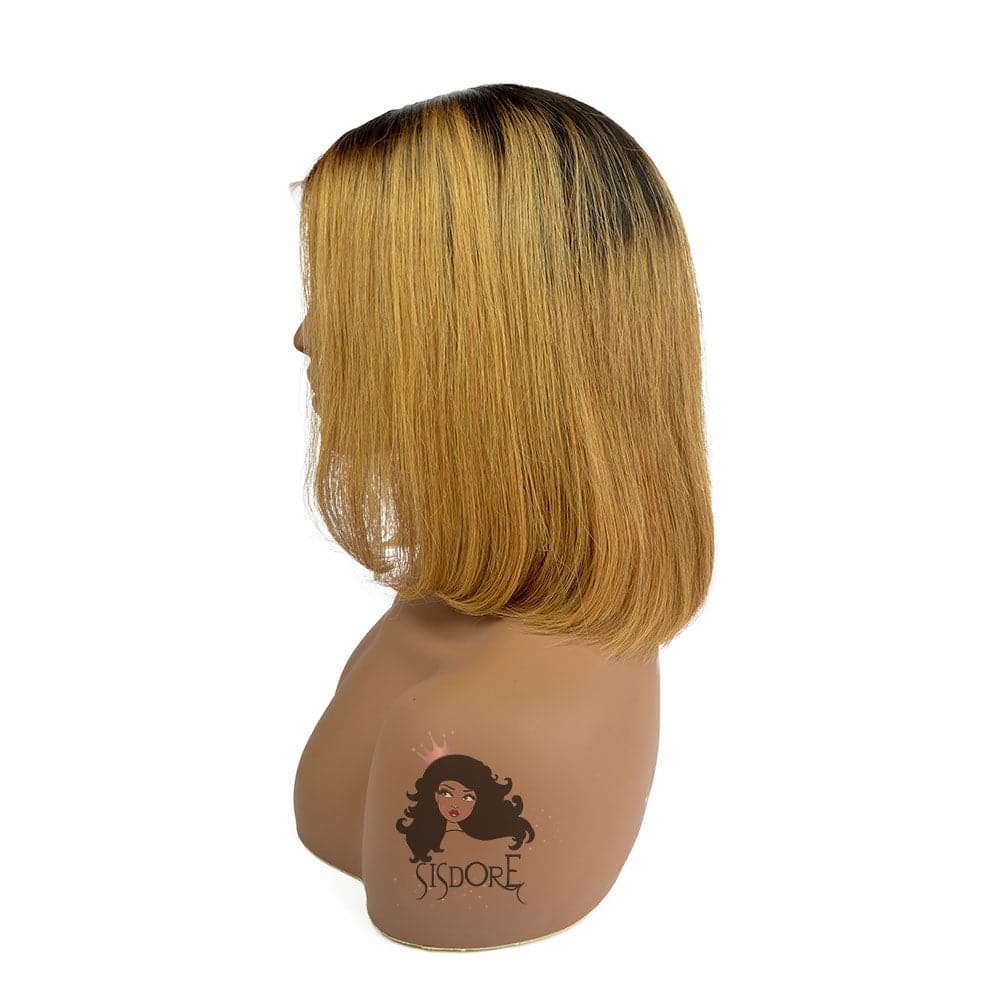 Straight 1B/27 Honey Blonde With Dark Roots Short Bob Style Lace Front Wig 10 inch