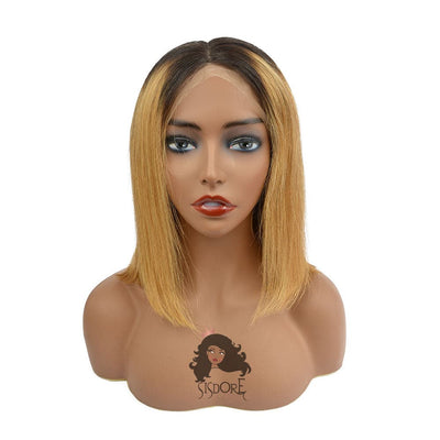 Straight 1B/27 Honey Blonde With Dark Roots Short Bob Style Lace Front Wig 12 inch