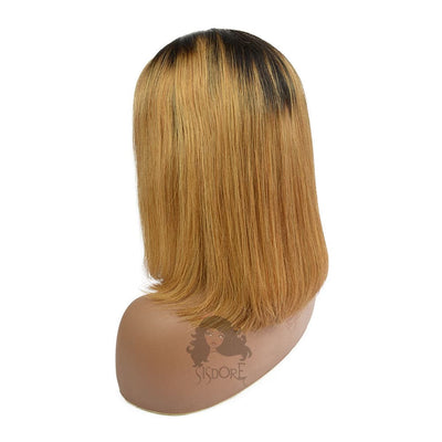 Straight 1B/27 Honey Blonde With Dark Roots Short Bob Style Lace Front Wig