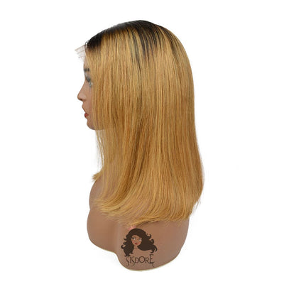Straight 1B/27 Honey Blonde With Dark Roots Short Bob Style Lace Front Wig 14 inch