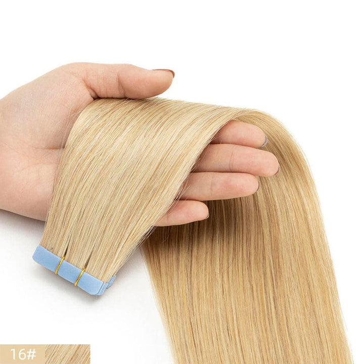 tape in straight virgin human hair extensions blonde color #16