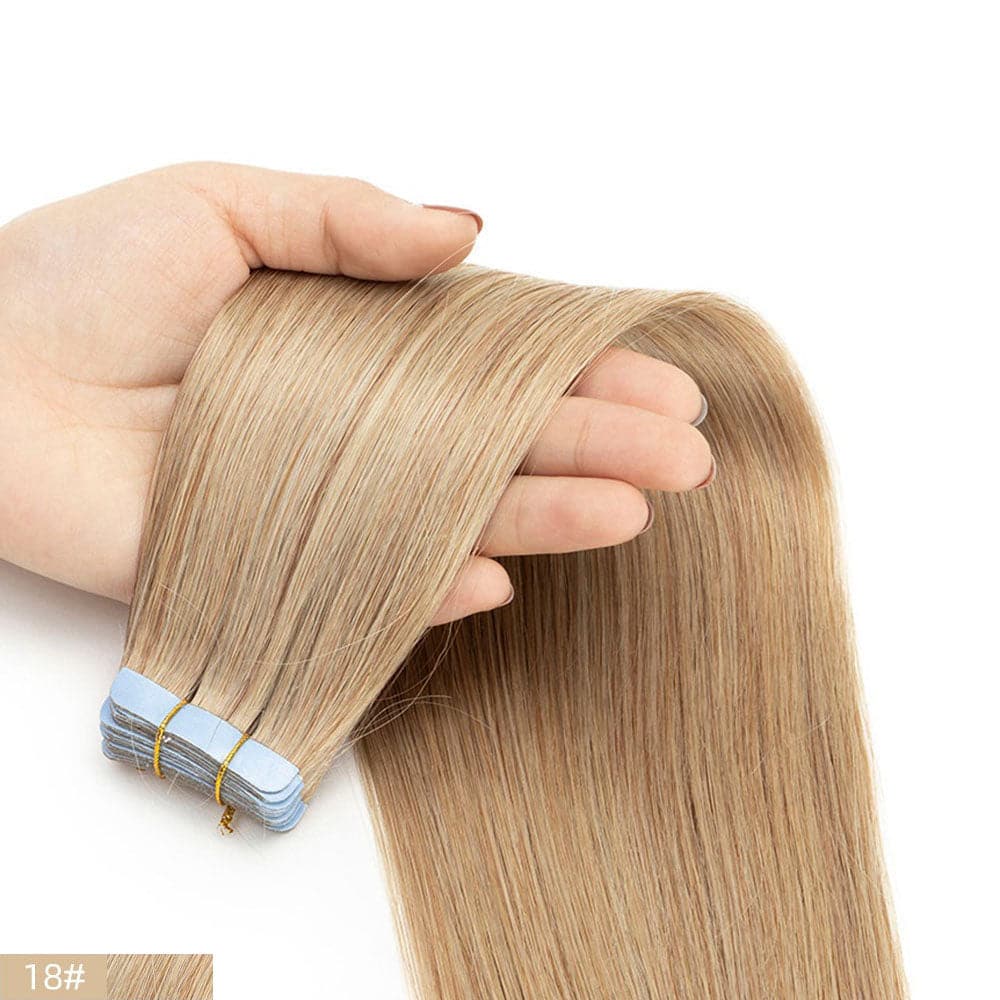tape in straight virgin human hair extensions blonde color #18