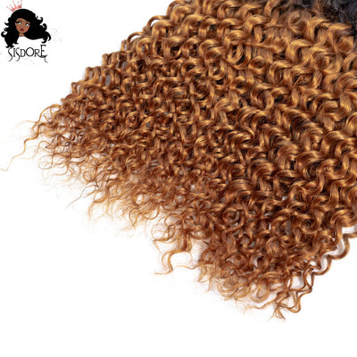 T1B/30 Medium Aurbun Kinky Curly Human Hair Bundles With Black Roots