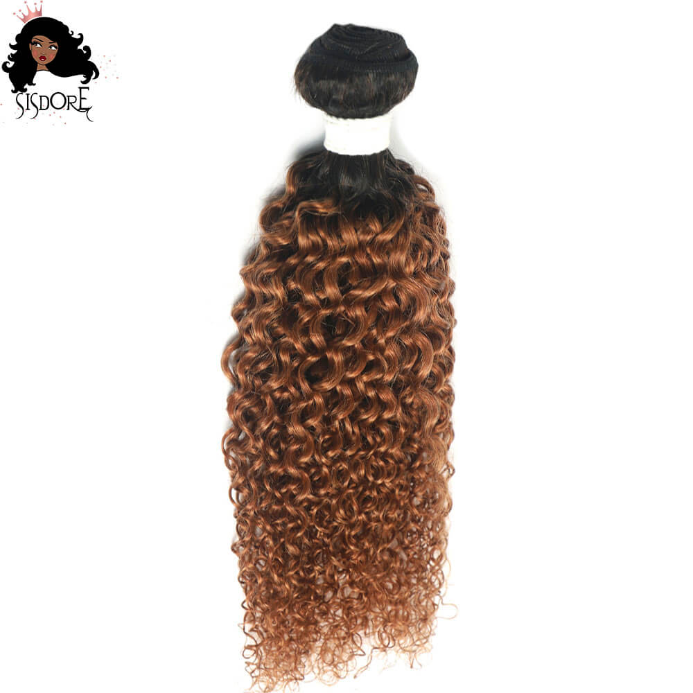 T1B/30 Medium Aurbun Kinky Curly Human Hair Bundles With Black Roots