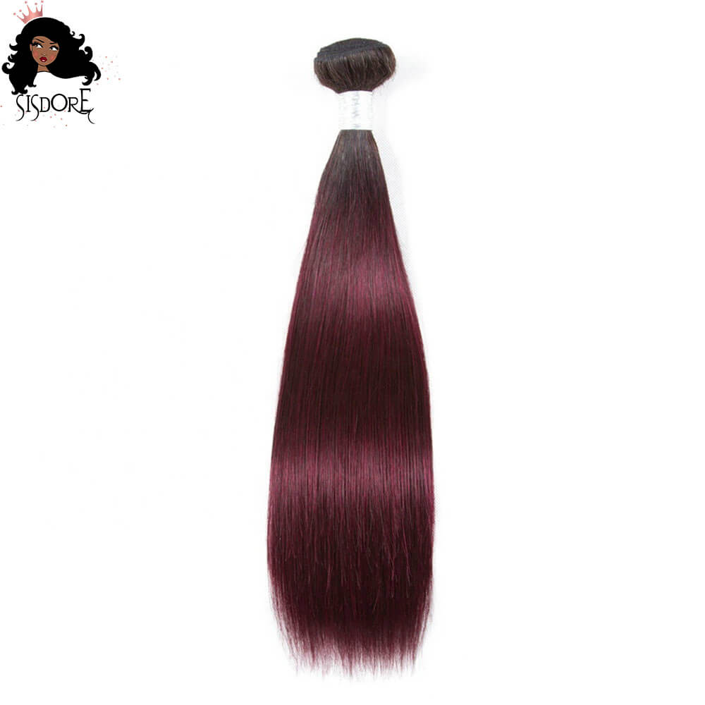 Burgundy straight hair bundles 1b/99j dark wine color with black roots