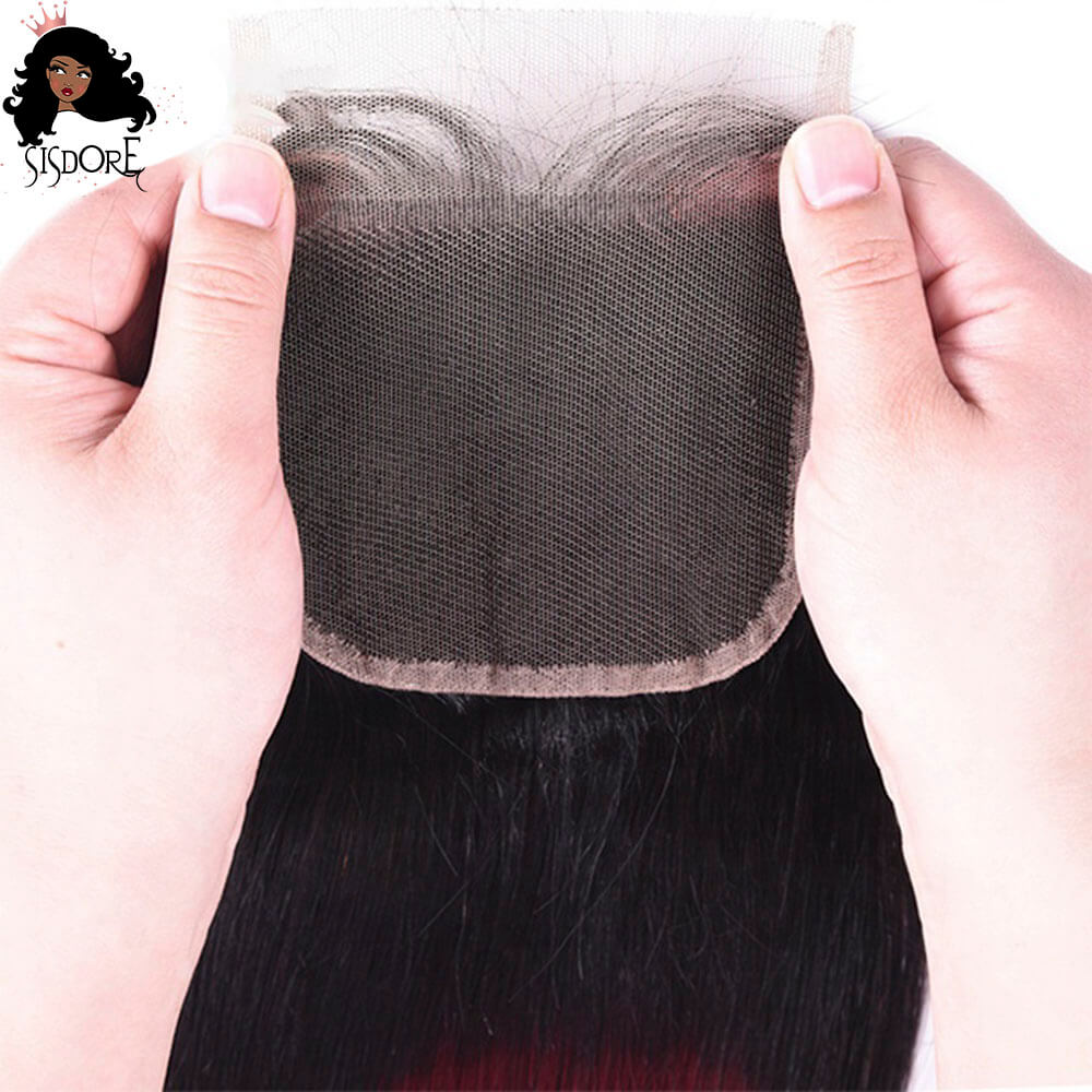 Burgundy straight hair 4x4 HD lace closure 1b/99j dark wine color with black roots
