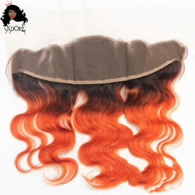 1b 350 burnt orange body wave human hair 13x4 ear to ear lace frontal with black roots