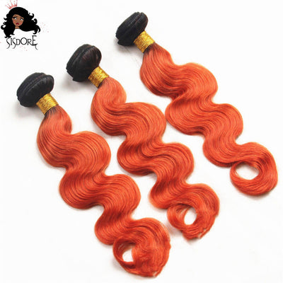 1b 350 burnt orange body wave human hair weaves 3 bundles with black roots
