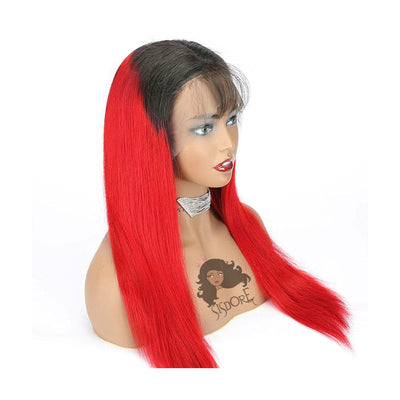 1b/red two tone straight human hair lace front wig