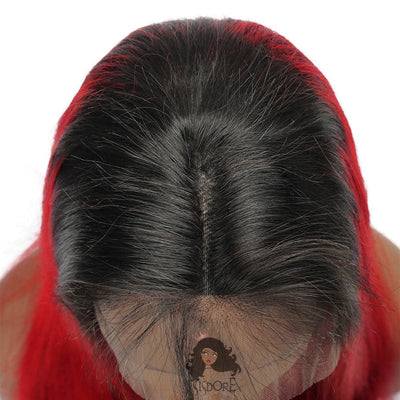 1b/red two tone straight human hair lace front wig