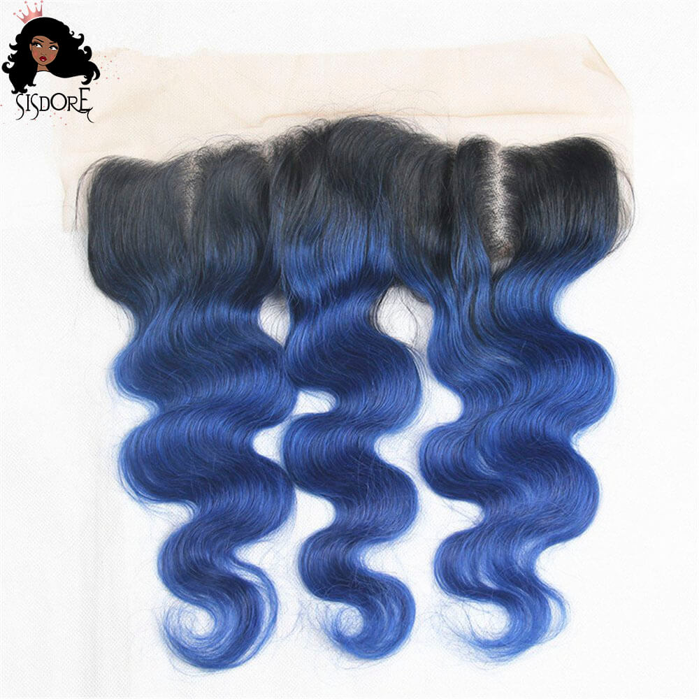 1B Blue Ombre Body Wave Hair 13x4 Transparent Lace Frontal