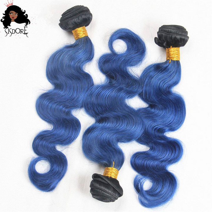 1b blue ombre hair bundles body wave - dark blue hair with black roots