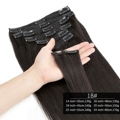 #1B Natural Color Straight Clip In Virgin Human Hair Extensions