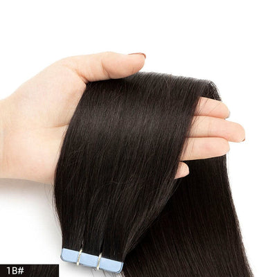 tape in straight virgin human hair extensions 1b natural color