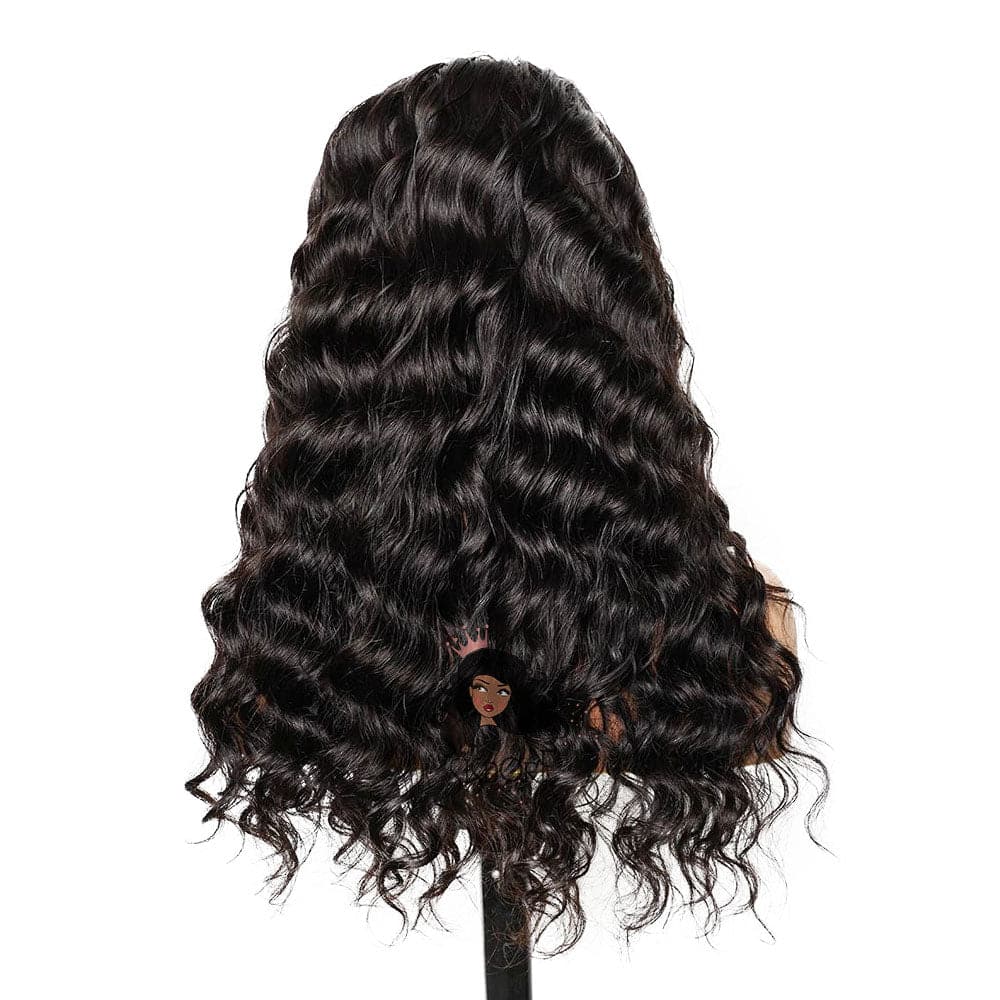 natural black color loose deep wave wig - 4