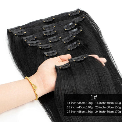 #1 Jet Black Straight Clip In Virgin Human Hair Extensions