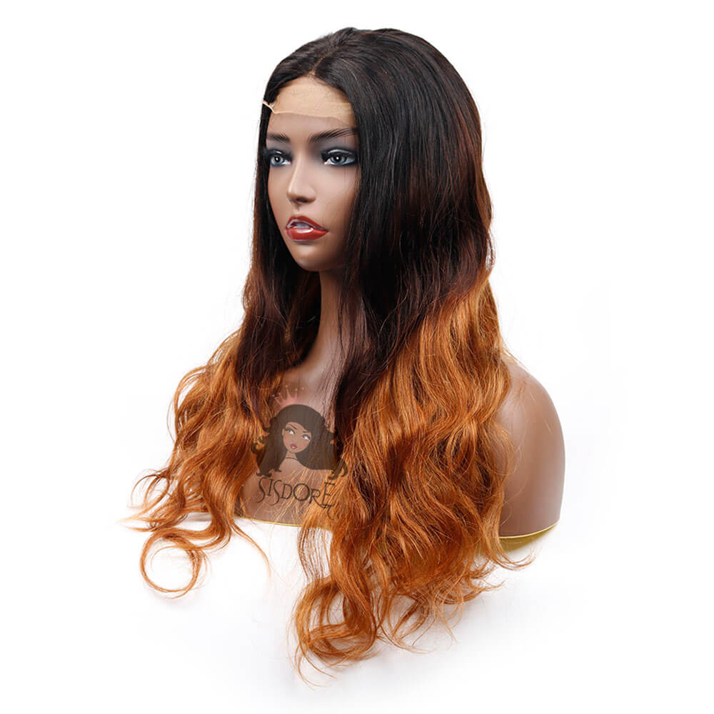 Ombre Color 3-Tone 1B 4 30 Body Wave 4x4 Lace Closure Wig